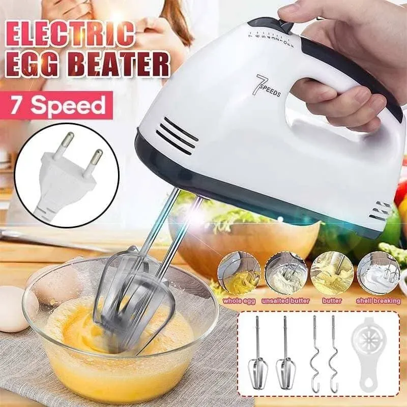 7-Speed Electric Hand Mixer & Egg Beater with Stainless Steel Attachments