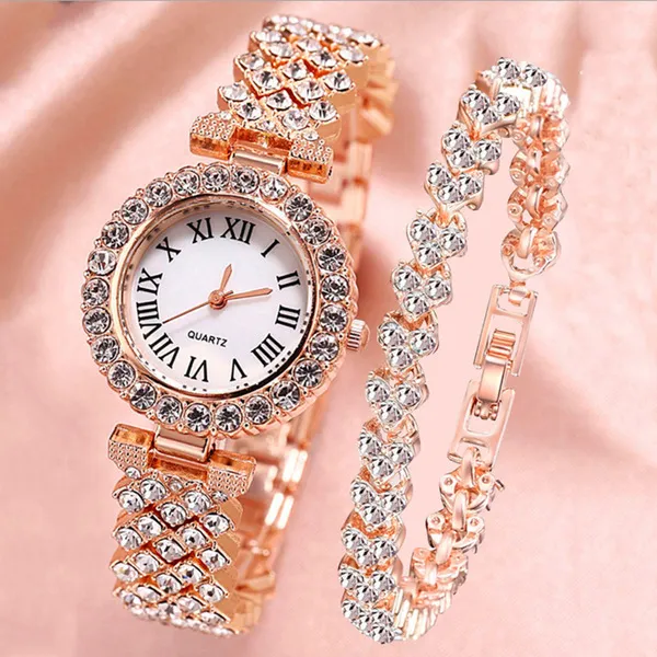 Rhinestone Wrist Watch with Bracelet