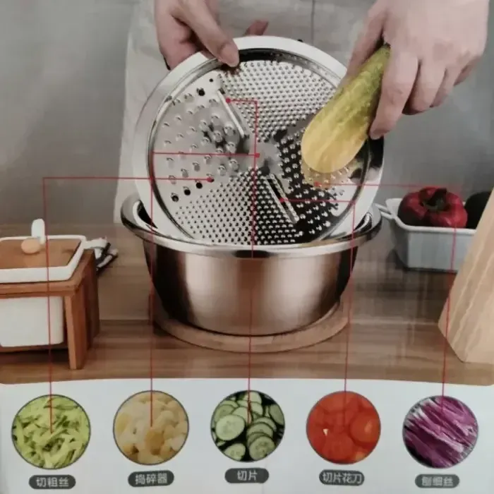 3-in-1 Stainless Steel Vegetable Cutter & Drainer