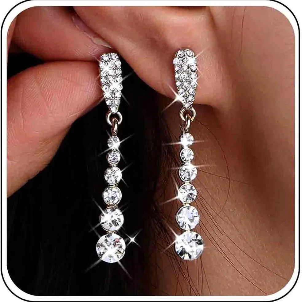 Sparkling Crystal Rhinestone Long Drop Earrings