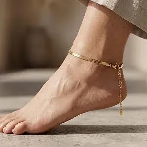 1 PCS Minimalist Flat Snake Chain Gold Anklet